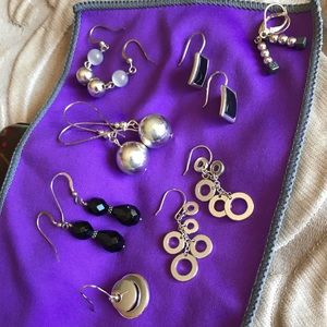 Lot of Seven Pairs of Earrings - Silver and Black